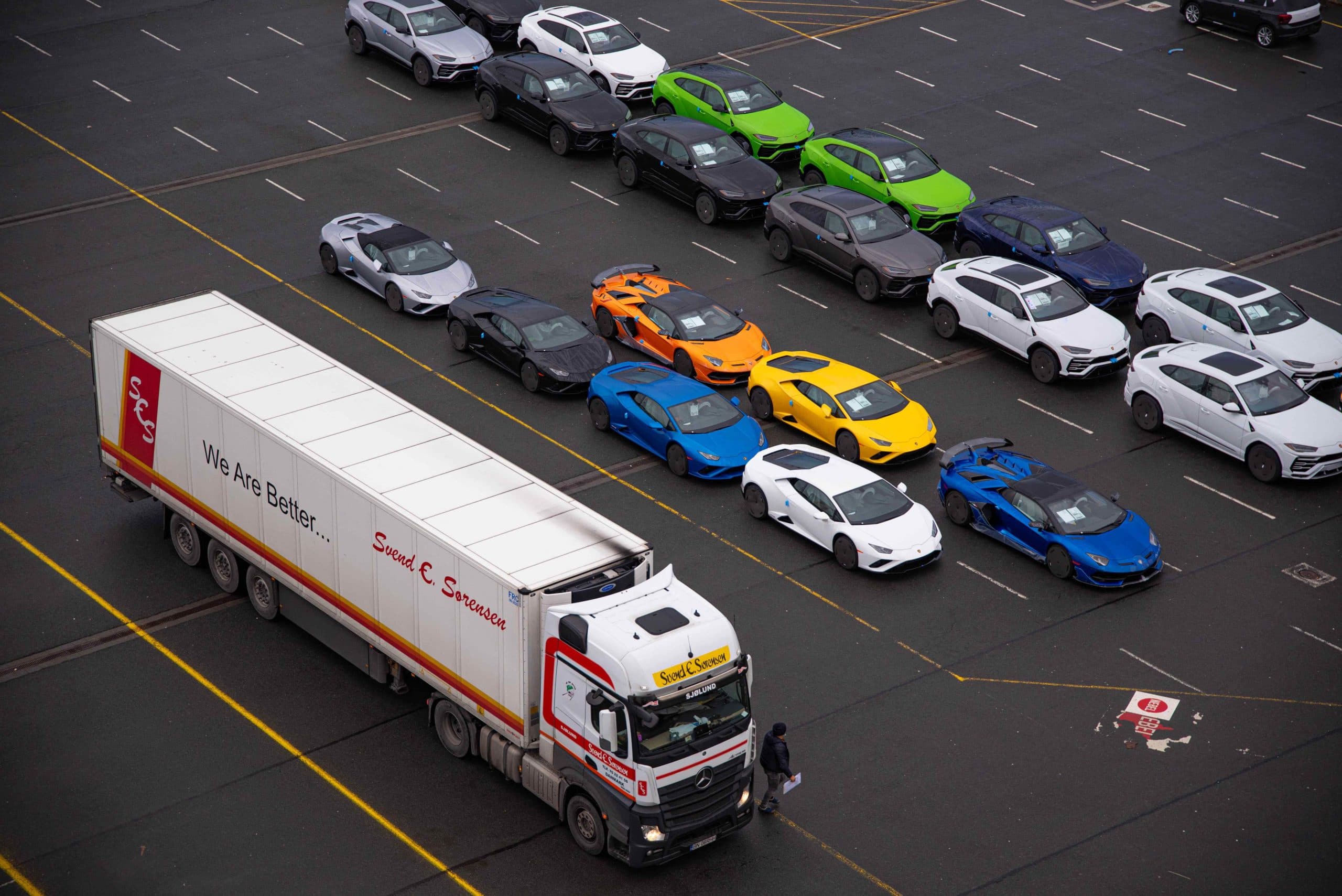 Truck and cars lined up